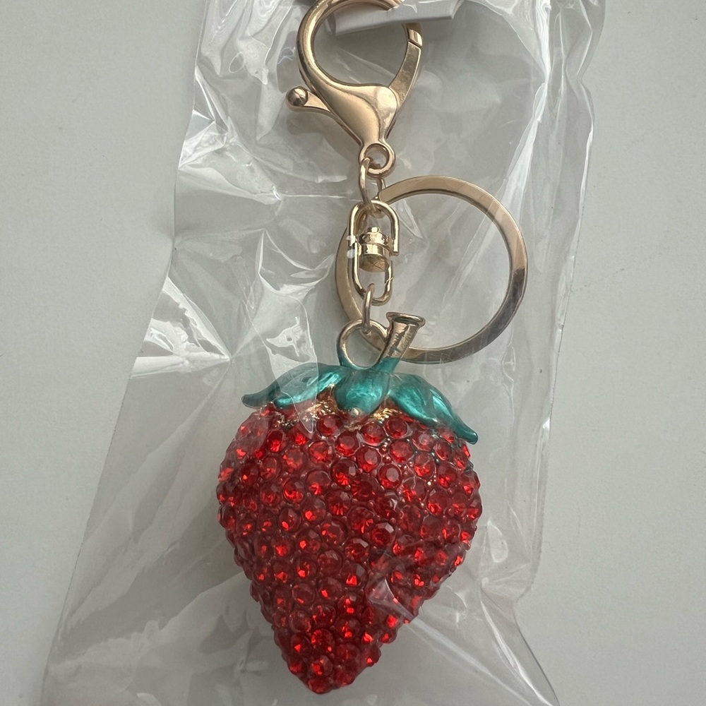 Red Strawberry Keychain with Gold Accents